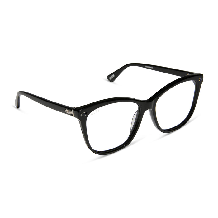 yellowstone x diff eyewear featuring the beth iii cat eye prescription glasses in black angled view
