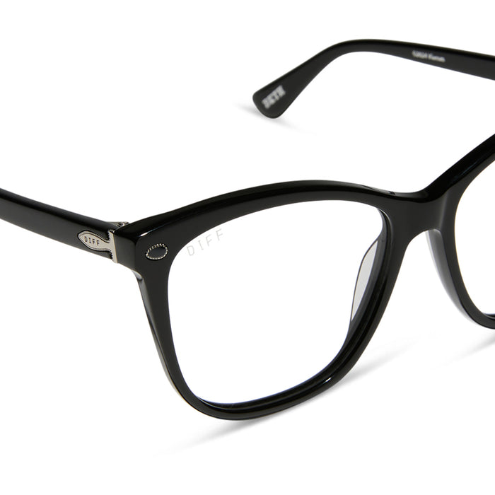 yellowstone x diff eyewear featuring the beth iii cat eye prescription glasses in black detailed view
