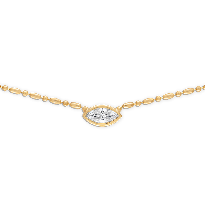 Bezel Marquise Floating Necklace - 14k vermeil bezel set marquise lab gemstone on gold bar and ball chain necklace, 16 inch