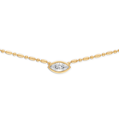 Bezel Marquise Floating Necklace - 14k vermeil bezel set marquise lab gemstone on gold bar and ball chain necklace, 16 inch