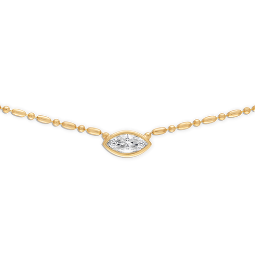 Bezel Marquise Floating Necklace - 14k vermeil bezel set marquise lab gemstone on gold bar and ball chain necklace, 16 inch