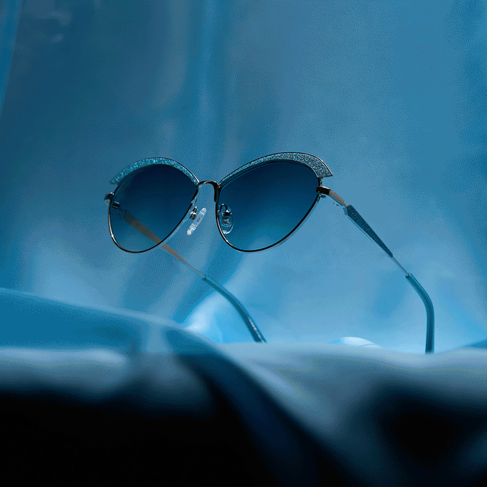BIANCA BARCLAY - GLITTERY SIREN TEAL + SILVER + TEAL TO GREY SUNGLASSES