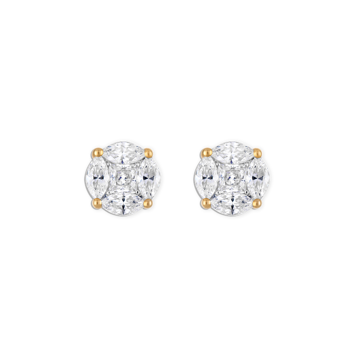 Big Day Stud - vermeil mosaic lab gemstone stud with square center and marquise halo, 8mm