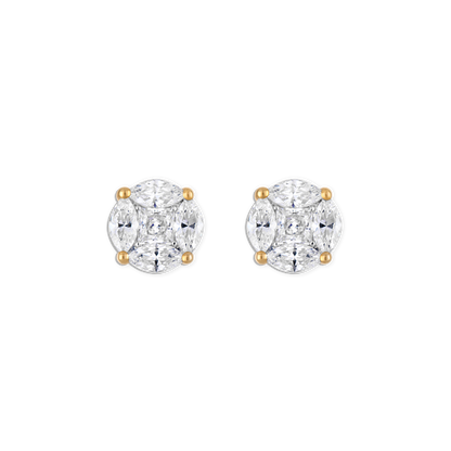 Big Day Stud - vermeil mosaic lab gemstone stud with square center and marquise halo, 8mm