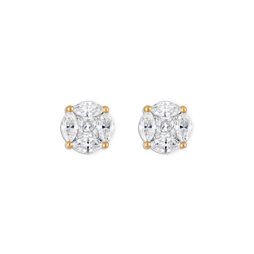 Big Day Stud - vermeil mosaic lab gemstone stud with square center and marquise halo, 8mm