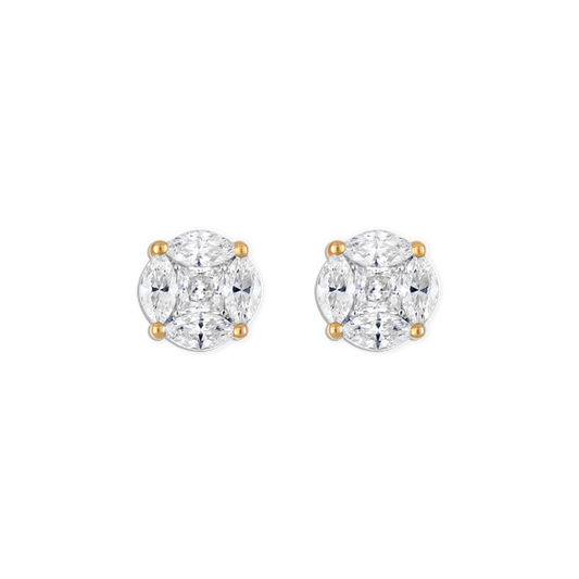 Big Day Stud - vermeil mosaic lab gemstone stud with square center and marquise halo, 8mm