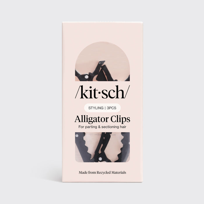Kitsch Black No-Slip Alligator Clips 3pc Set in retail packaging on a gray background.
