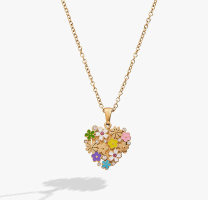 Blossoming Flowers Enamel Locket Pendant Necklace