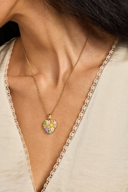 Blossoming Flowers Enamel Locket Pendant Necklace