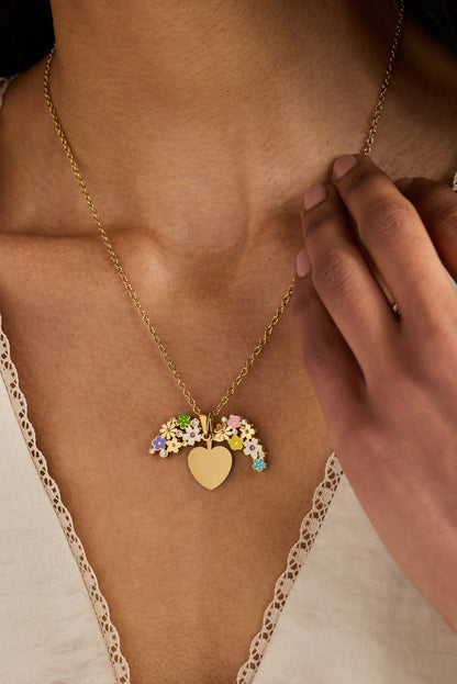 Blossoming Flowers Enamel Locket Pendant Necklace