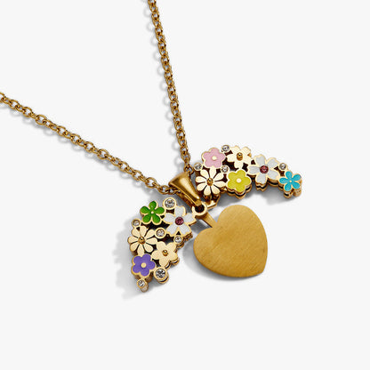 Blossoming Flowers Enamel Locket Pendant Necklace