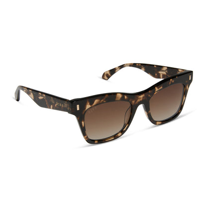 diff eyewear featuring the bradley cat eye sunglasses with a espresso tortoise frame and brown gradient polarized lenses angled view