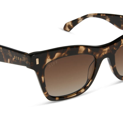 diff eyewear featuring the bradley cat eye sunglasses with a espresso tortoise frame and brown gradient polarized lenses detailed view