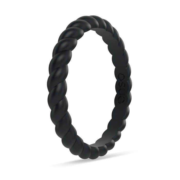Braided Stackable Silicone Ring - Metallic Black