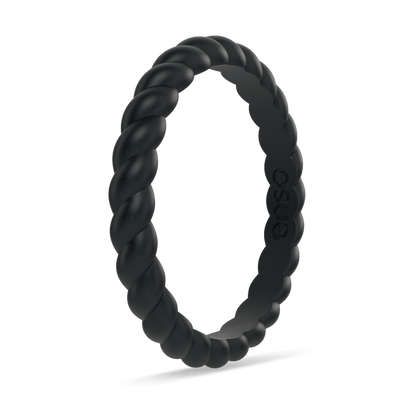 Braided Stackable Silicone Ring - Metallic Black