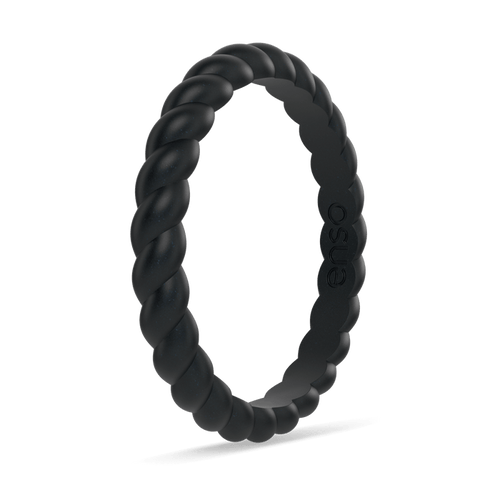 Braided Stackable Silicone Ring - Metallic Black