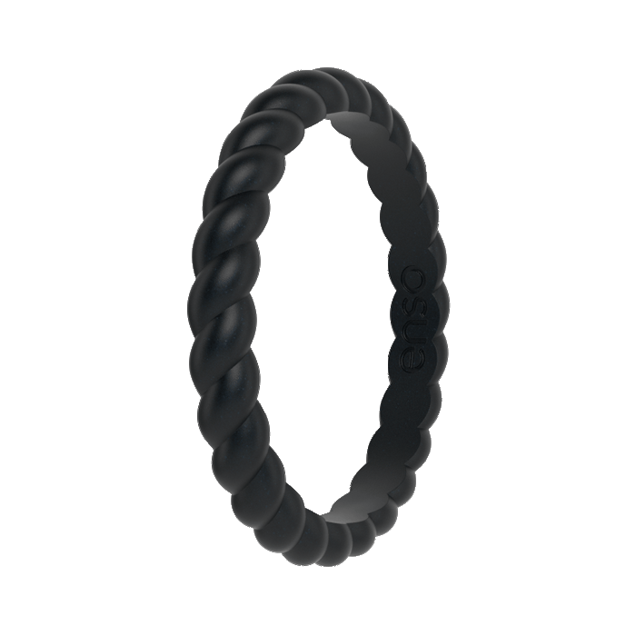 Braided Stackable Silicone Ring - Metallic Black