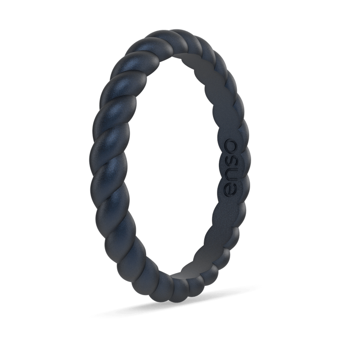 Braided Stackable Silicone Ring - Metallic Deep Navy
