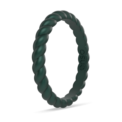 Braided Stackable Silicone Ring - Metallic Green