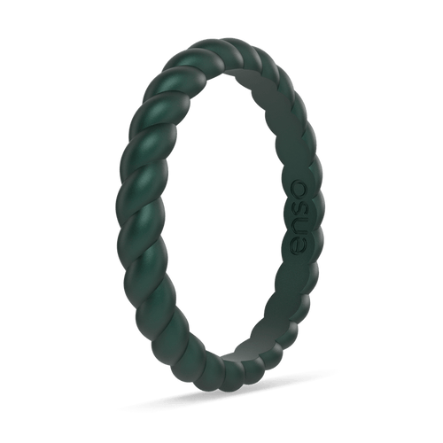 Braided Stackable Silicone Ring - Metallic Green
