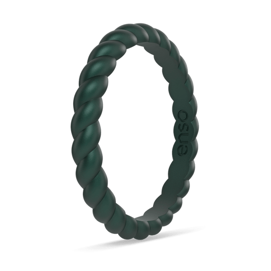 Braided Stackable Silicone Ring - Metallic Green