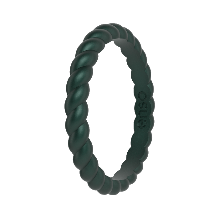 Braided Stackable Silicone Ring - Metallic Green