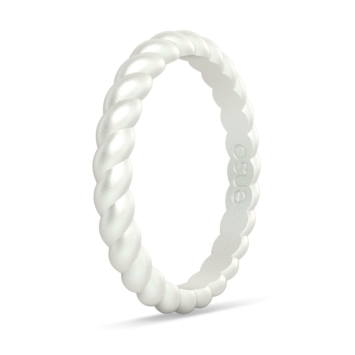 Braided Stackable Silicone Ring - Metallic Pearl