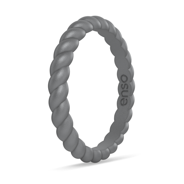 Braided Stackable Silicone Ring - Metallic Silver
