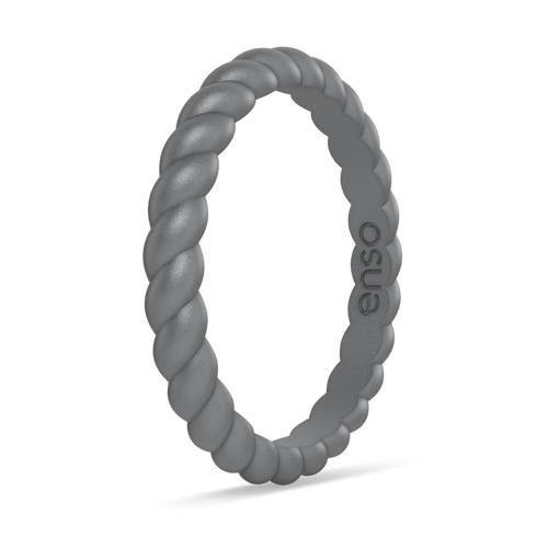 Braided Stackable Silicone Ring - Metallic Silver