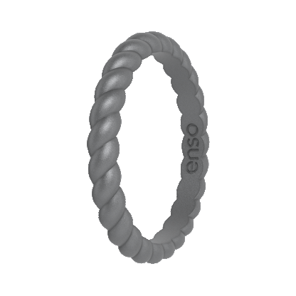 Braided Stackable Silicone Ring - Metallic Silver