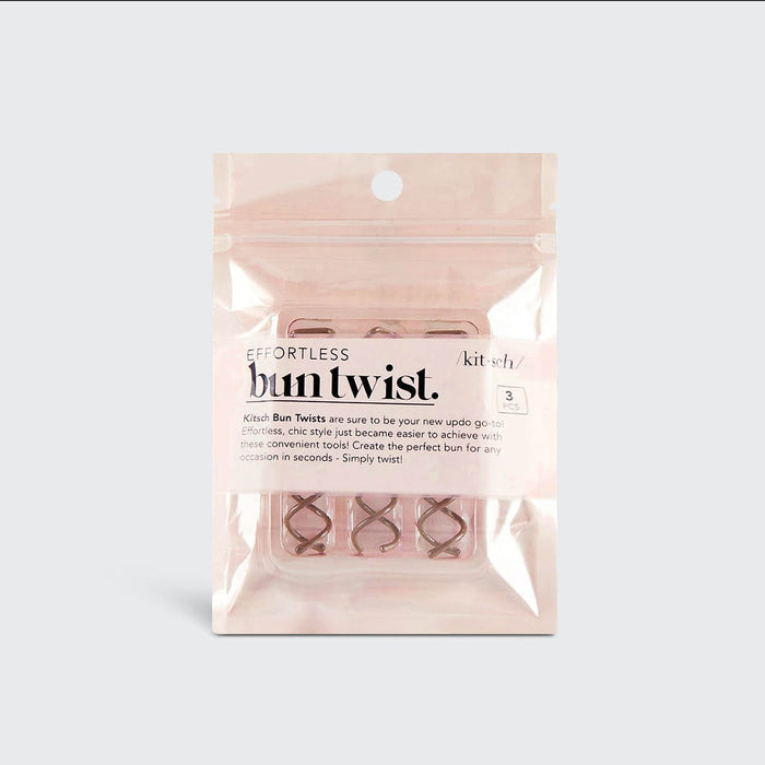 KITSCH Brown Bun Twists 3pc Set — retail packaging showing the 3-piece set — gentle on your hair while maintaining a secure hold — vegan, cruelty-free & eco-friendly