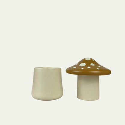 Butter storage. Mushroom design. Open view.