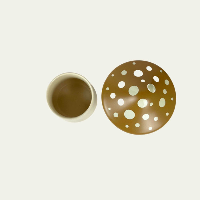 Butter storage. Mushroom design. Open, top view.