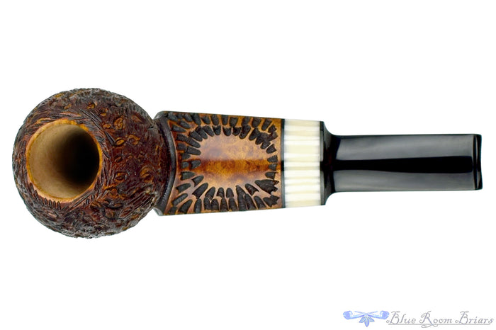 Blue Room Briars is proud to present this C. Kent Joyce Carved Wideshank Cutty with Ivorite