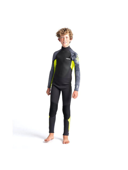 C-Skins Junior Element 3/2Mm Back Zip Wetsuit - Anthracite/Yellow/Black===SALE==