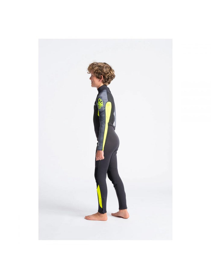 C-Skins Junior Element 3/2Mm Back Zip Wetsuit - Anthracite/Yellow/Black===SALE==