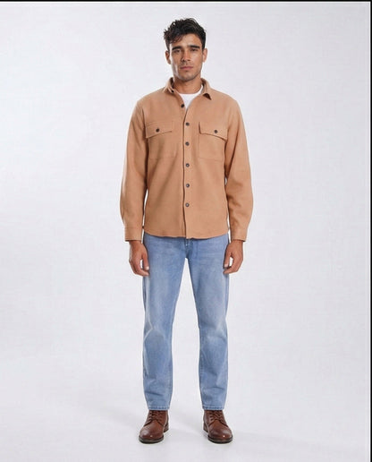 Camel Textured Double Pocket Overshirt - O203050