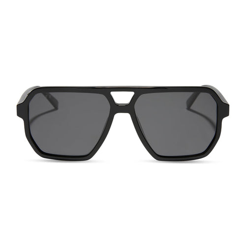 diff eyewear featuring the cameron navigator sunglasses with a black frame and grey polarized lenses front view