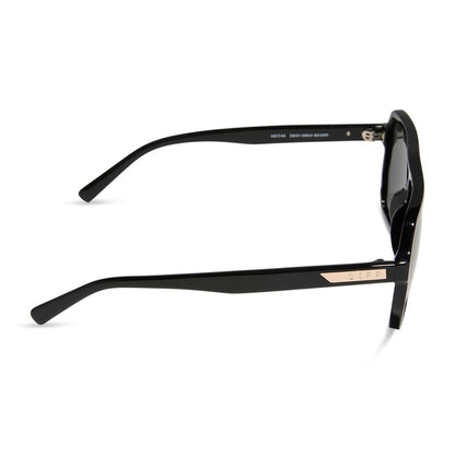 diff eyewear featuring the cameron navigator sunglasses with a black frame and grey polarized lenses side view