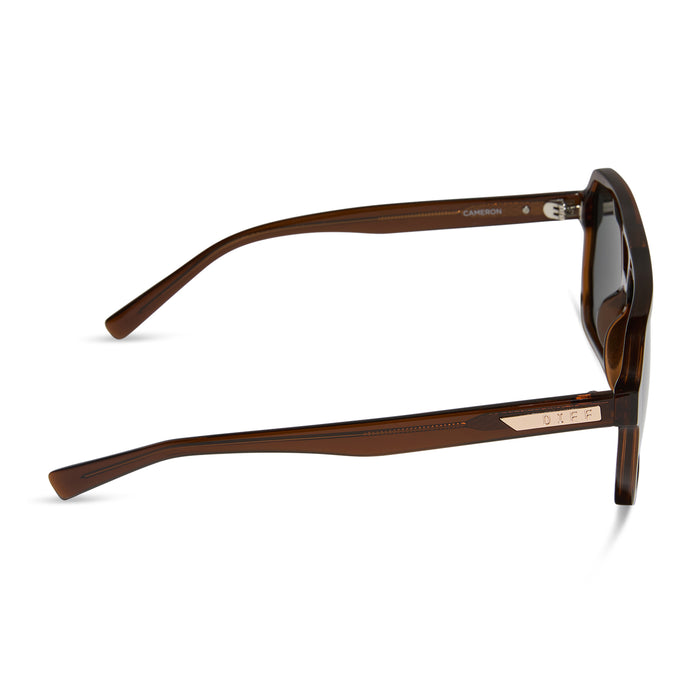 diff eyewear featuring the cameron navigator sunglasses with a whiskey brown frame and grey polarized lenses side view