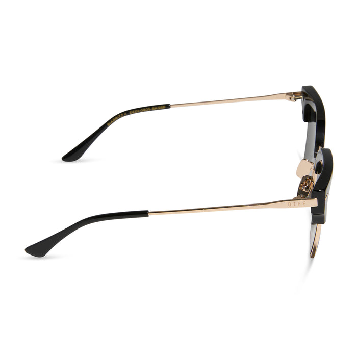 diff eyewear featuring the capri rectangle sunglasses with a black frame and grey polarized lenses side view