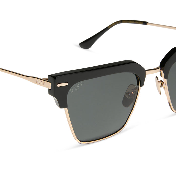 diff eyewear featuring the capri rectangle sunglasses with a black frame and grey polarized lenses detailed view
