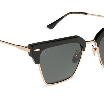 diff eyewear featuring the capri rectangle sunglasses with a black frame and grey polarized lenses detailed view