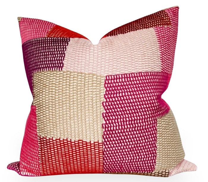 Carnaby Embroidered Pillow Cover in Pink and Red, Schumacher Textiles