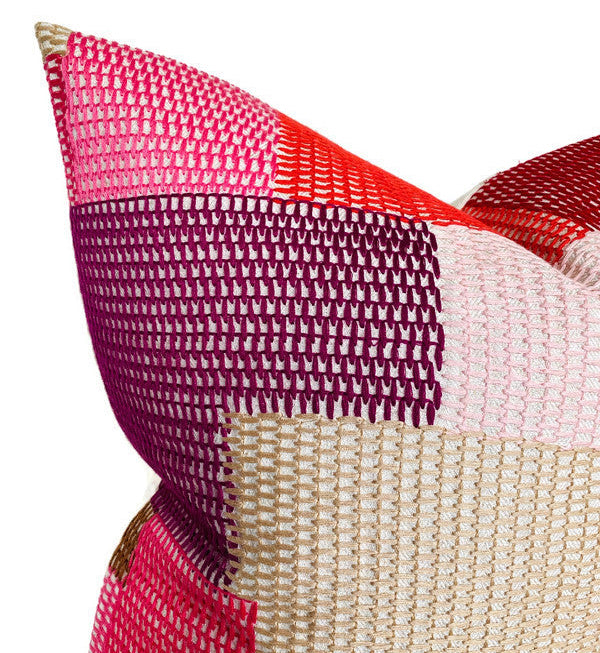 Carnaby Embroidered Pillow Cover in Pink and Red, Schumacher Textiles