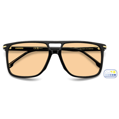 Carrera 366 Rectangular Double Bridge Photochromatic Sunglasses Black - close front view