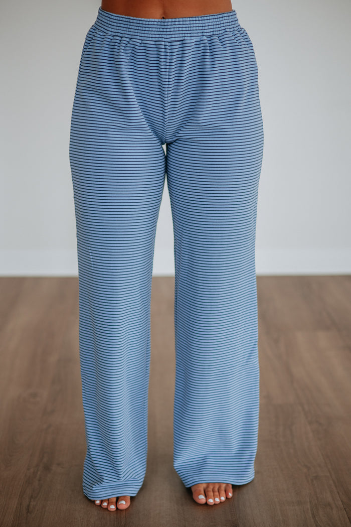 Cayla Striped Pants - Dusty Blue Mix