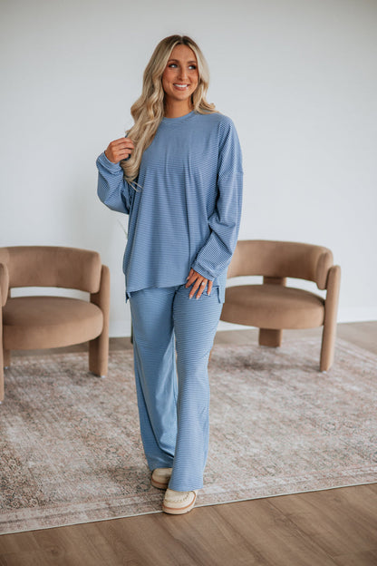 Cayla Striped Pants - Dusty Blue Mix