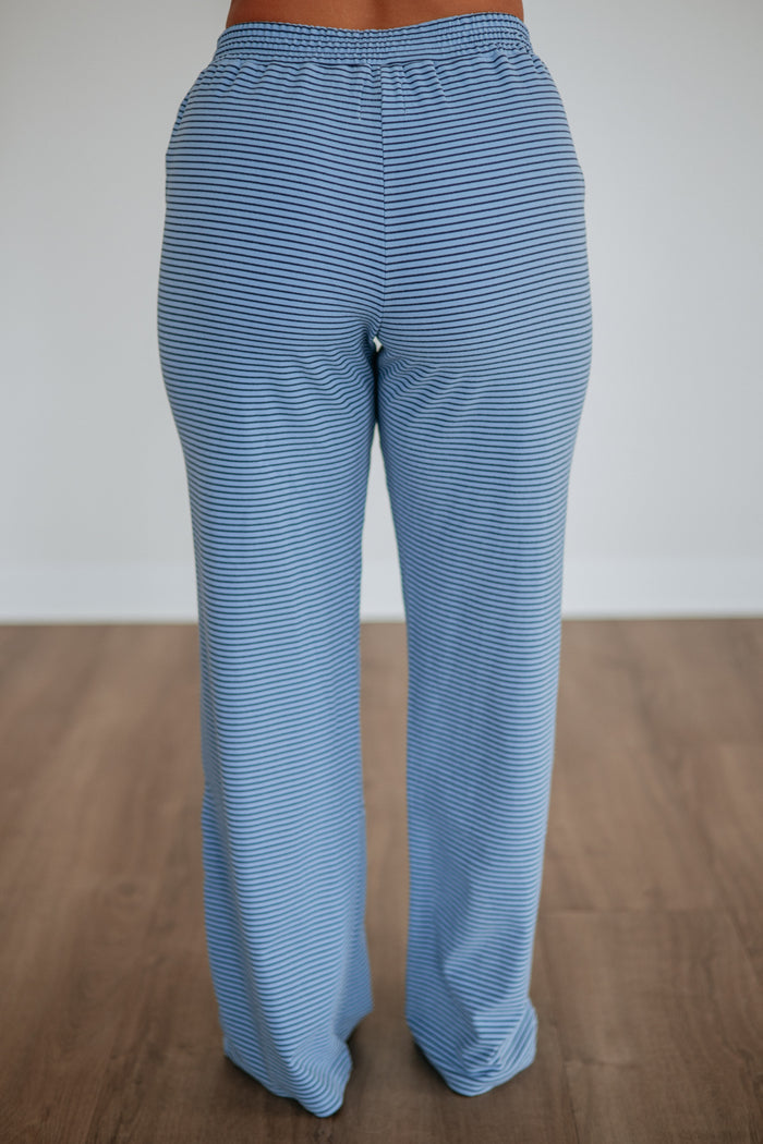 Cayla Striped Pants - Dusty Blue Mix