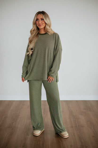 Cayla Striped Pants - Olive Mix